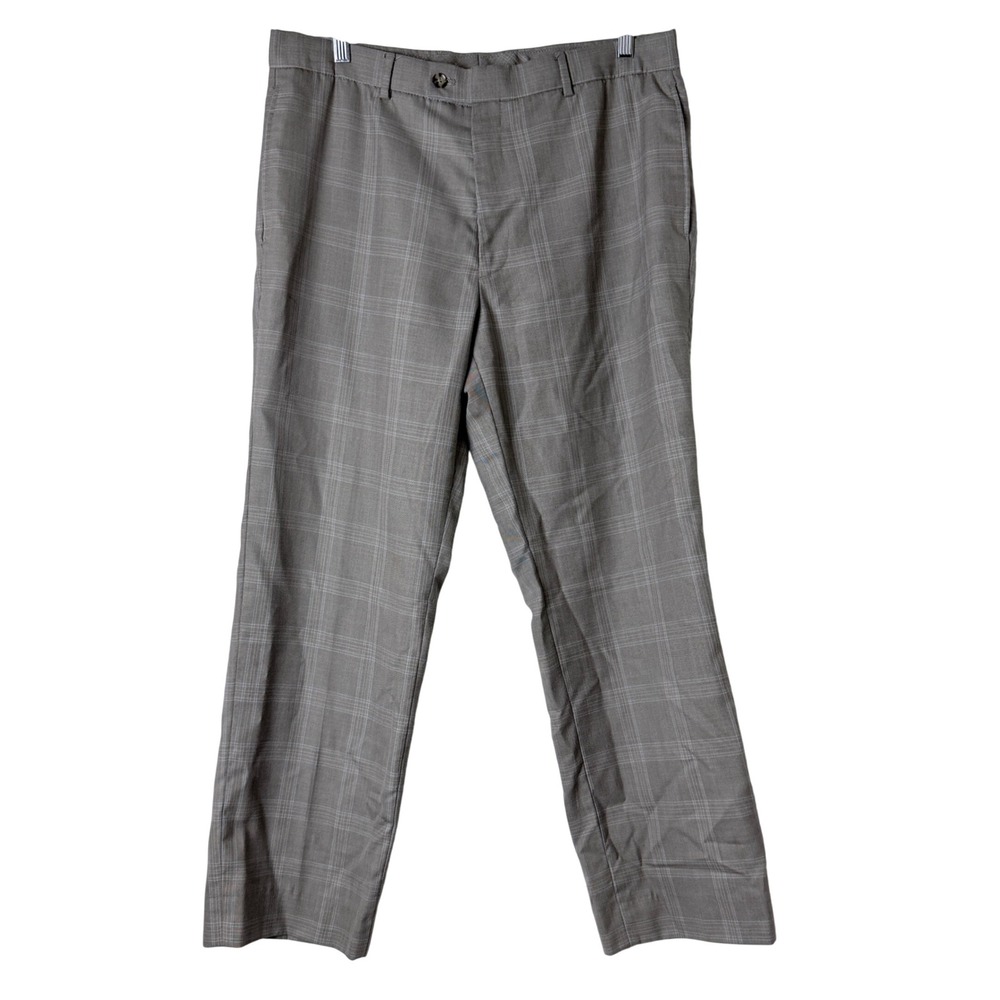 MADE Cam Newton Dress Pants Men 36x32 Gray Plaid Flat Front Regular Fit Trousers